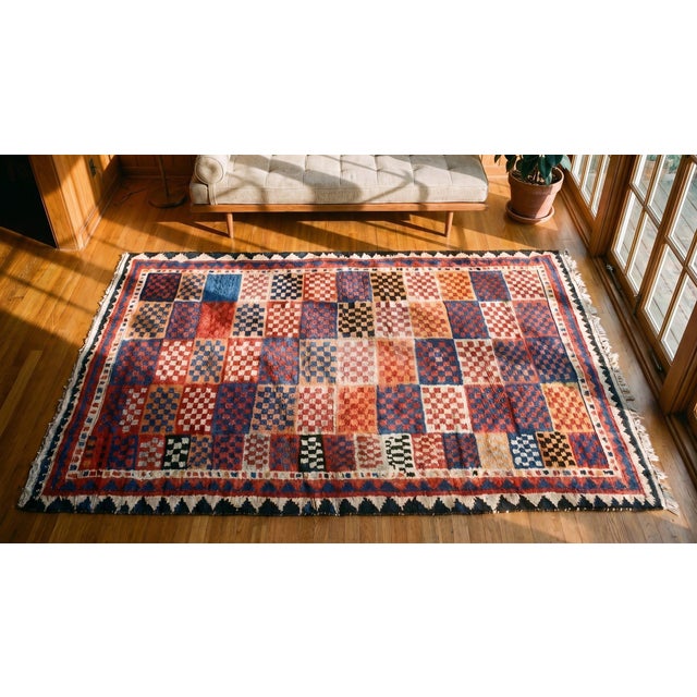 1920s Multicolor Geometric Tribal Antique Persian Gabbeh Rug 4'6" X 8'3" Wool Handknotted Carpet For Sale - Image 9 of 9