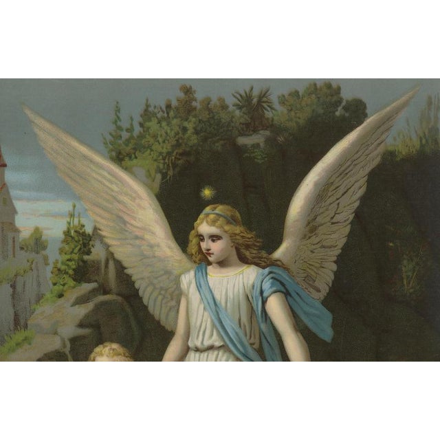 Holy Guardian Angel Protecting a Child, 1900, Chromolithograph For Sale - Image 4 of 10