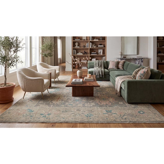 Elevate your interior with this exquisite Modern Oushak Style Hand-Knotted Wool Area Rug, expertly crafted to combine...