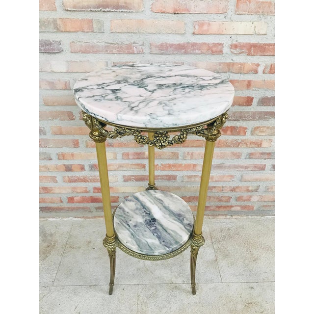 French Gilt Bronze and Marble Gueridon Table, circa 1940 For Sale - Image 4 of 11