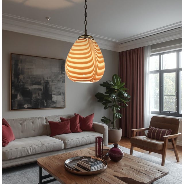 Vintage Murano Mauve Zebra Striped Art Glass Pendant Light For Sale - Image 13 of 18