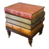 Vintage Italian Tooled Leather Stacked Book Side Table For Sale