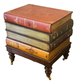 Vintage Italian Tooled Leather Stacked Book Side Table