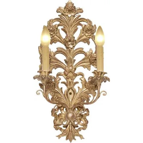 Pair of Traditional Italian Hand Carved Wood Floral Design Sconces For Sale - Image 10 of 11
