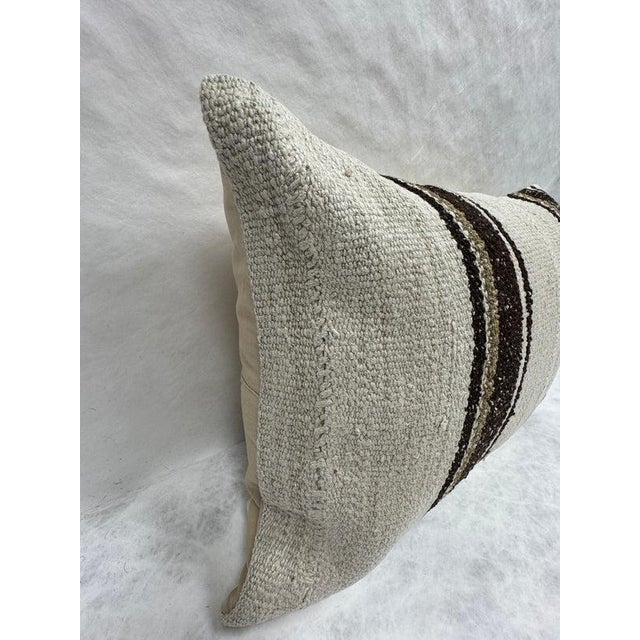 Turkish Hemp Pillow Cushion Natural Cream Black Brown Pillow Cushion Cover 16" x 24" For Sale - Image 4 of 4