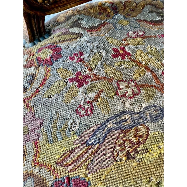 French 19th C French Needlepoint Carved Diminutive Fauteuil For Sale - Image 3 of 12