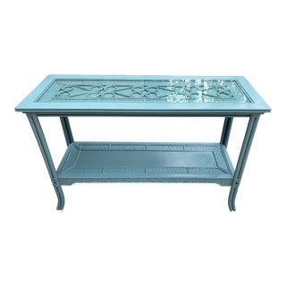Vintage Rattan Console Table With Glass Inset Top For Sale