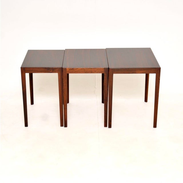 Mid-Century Modern Vintage Danish Nesting Tables attributed to Rosengren Hansen, 1960, Set of 3 For Sale - Image 3 of 11