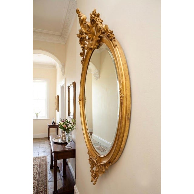 Rococo Antique French Louis XV Oval Gilt Mirror, 1913 For Sale - Image 3 of 15