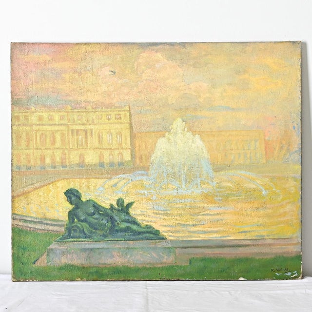 Like the Sun King himself, this vintage painting on canvas of the palace of Versailles stirs awe and wonder that such a...