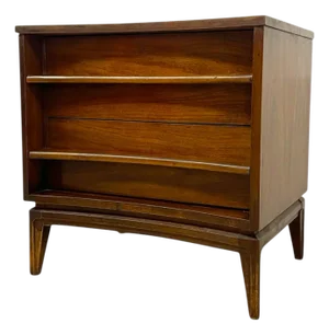 Vintage Mid Century Modern Two-Drawer End Table Night Stand With Sculpted Handles