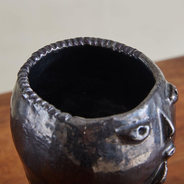 Early 21st Century French Black Ceramic Figural Vase by Dalo, 21st Century For Sale - Image 5 of 8