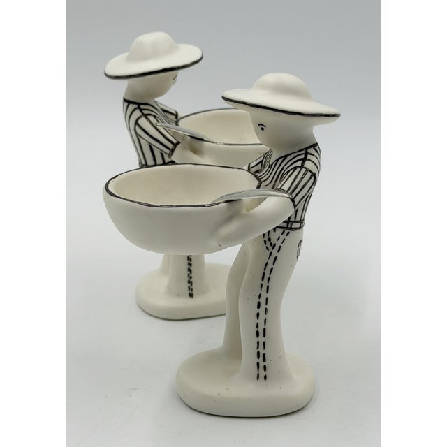 1990s Emilia Castillo "The Couple" Bisque Porcelain & Sterling Silver Salt Cellars - 4 pcs For Sale - Image 9 of 18