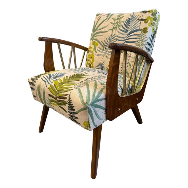 Vintage Armchair with Floral Upholstery, 1950s For Sale