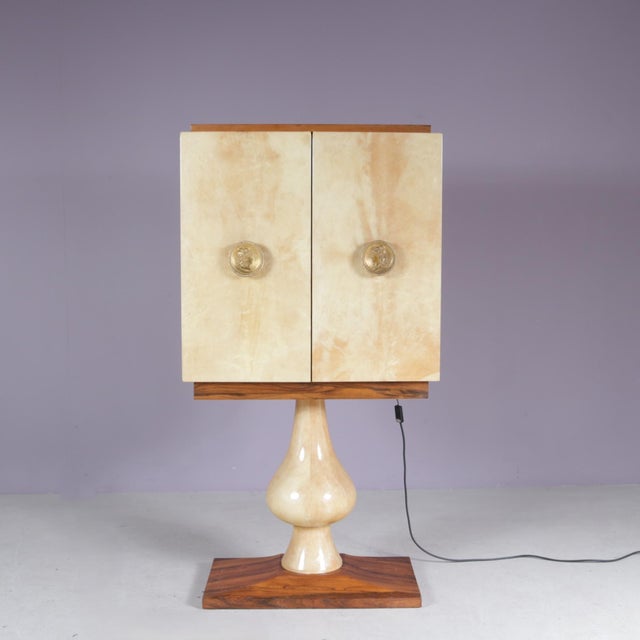 Brown Italian Goatskin Bar Cabinet on Pedestal Base by Aldo Tura, 190s For Sale - Image 8 of 18