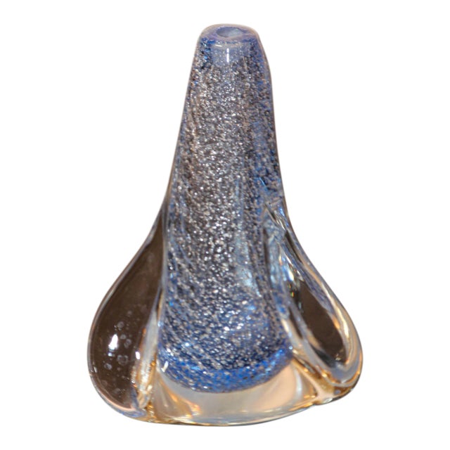 Vintage Murano Twisted Spiral Sky Blue and Clear Art Glass With Silver Murine 1960's For Sale