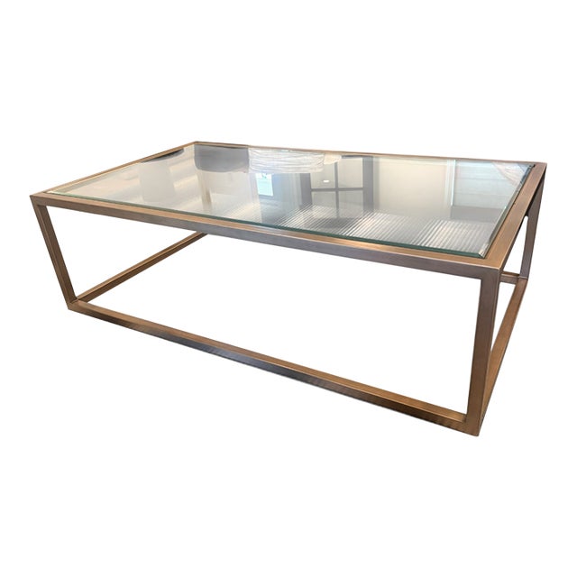 Attributed Arhaus Bronze-Finished Metal and Glass Rectangular Coffee Table For Sale