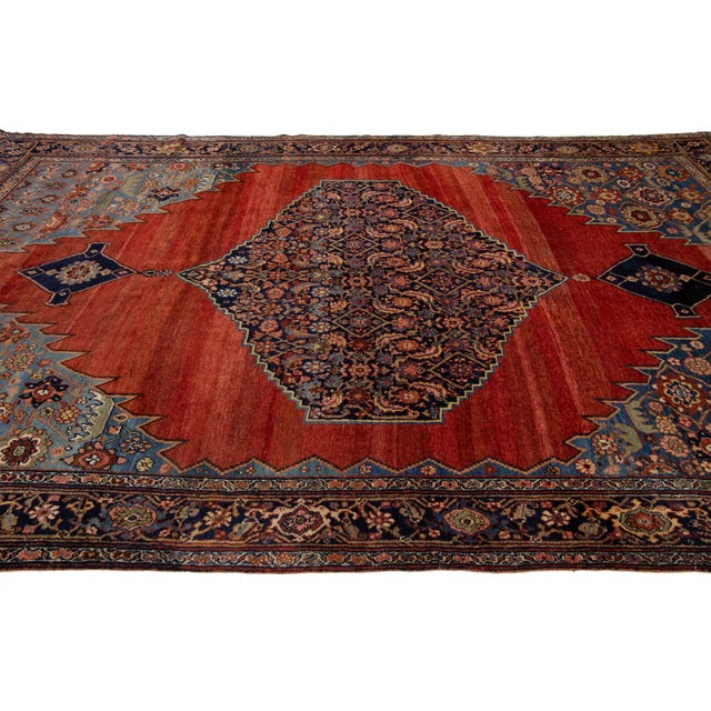 8 X 14 Allover Antique Bidjar Persian Wool Rug Handmade in Red and Blue For Sale - Image 9 of 10