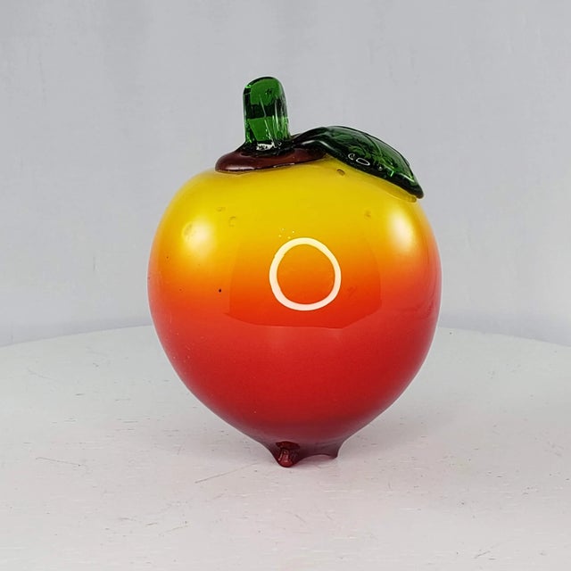 Glass Art Glass Peach Apricot Fruit Fake Faux Home Decor Paper Weight For Sale - Image 7 of 8