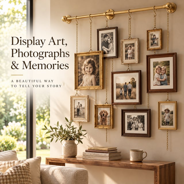 Brass Picture Rail Hanging System With Chains & Hooks, Vintage Gallery Wall Rail, Adjustable Art Picture Hanger, Solid Brass Hardware For Sale - Image 12 of 15