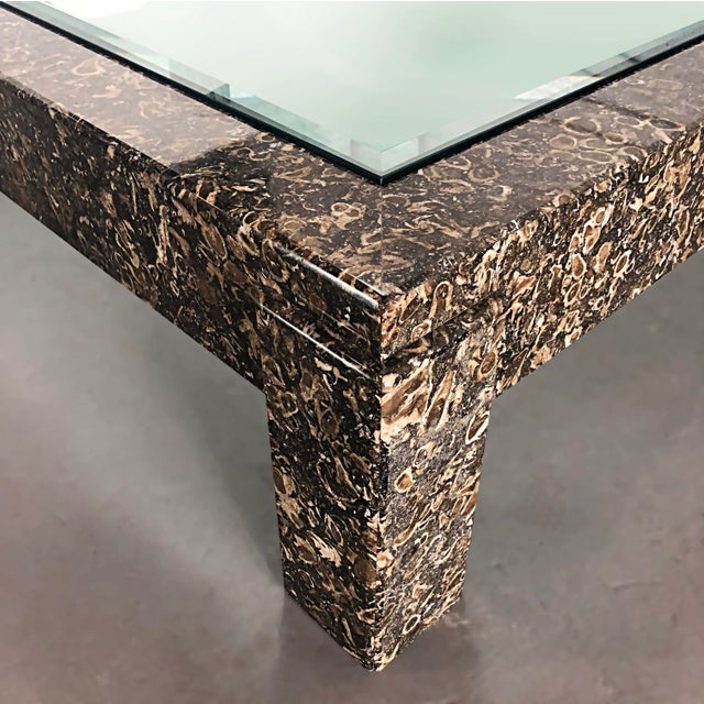 Overscale Marble Coffee Table With Inset Glass Top For Sale In Miami - Image 6 of 10