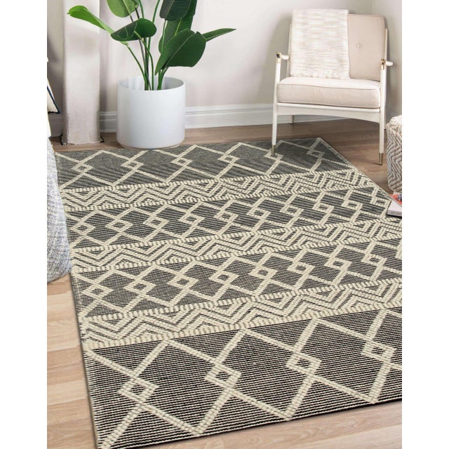 2020s 9x12 Modern Kilim Black Diamond Geometric Handmade Wool Carpet Rug For Sale - Image 5 of 8