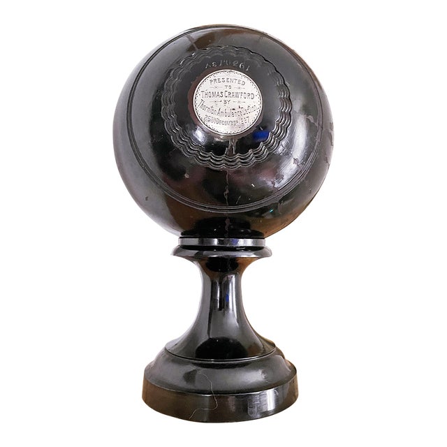 1937 English Sterling & Wood Trophy Lawn Bowling Ball on Stand For Sale
