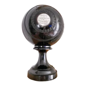 1937 English Sterling & Wood Trophy Lawn Bowling Ball on Stand