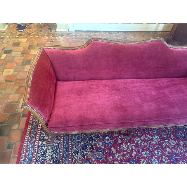 1940s Vintage Red Velvet Sofa For Sale - Image 5 of 18