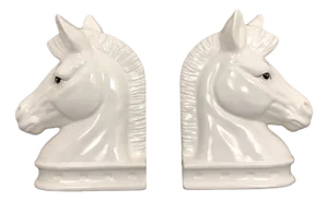 Vintage White Ceramic Horse Bookends with Weighting, 1980s Set of 2