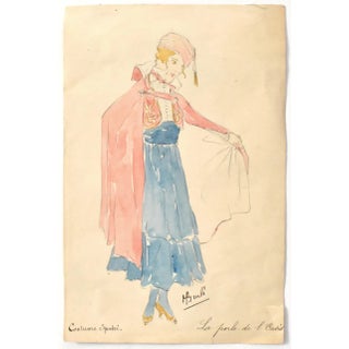 Original 1910s French Watercolor Painting Signed Fashion Illustration For Sale