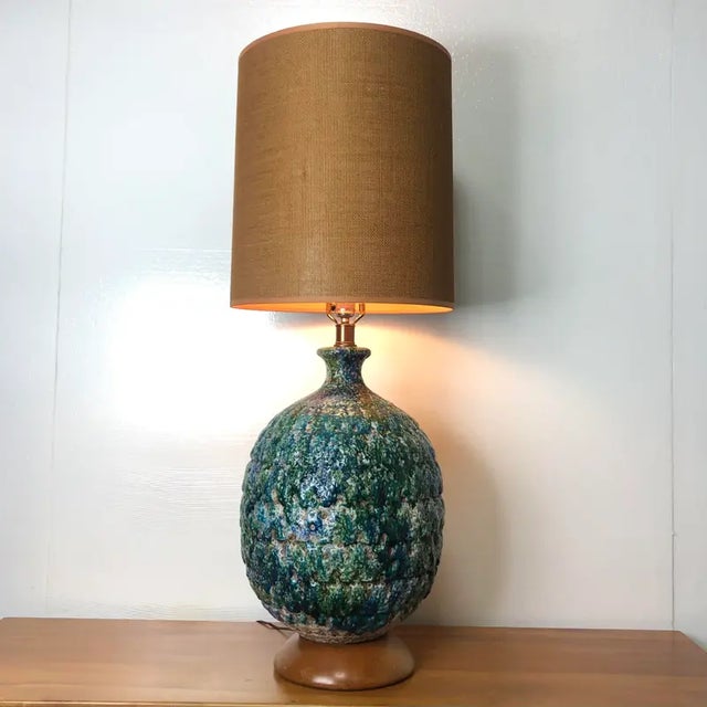 Aqua Large Mid-Century Ceramic Lava Round Body Table Lamp For Sale - Image 8 of 9