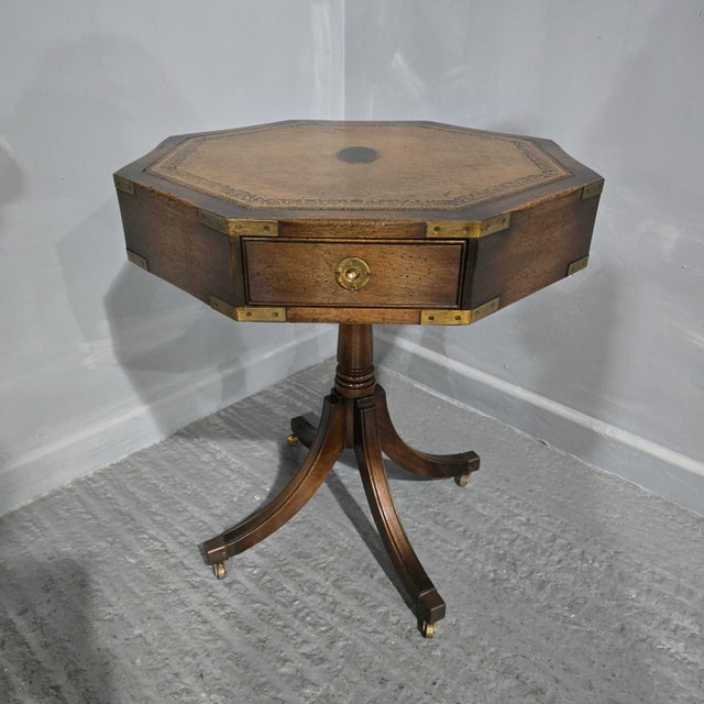 Vintage Campaign Drum Table, 1930 For Sale - Image 13 of 13