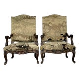 Vintage 18th Century French Baroque Tapestry Arm Chairs - A Pair For Sale