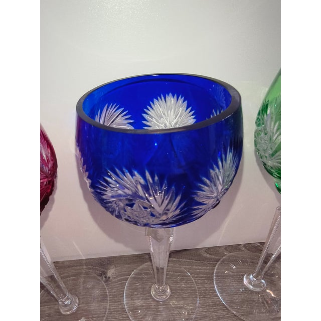 Blue Late 20th Century 4 Nachtman Cut to Clear Colored Crystal Goblets For Sale - Image 8 of 9
