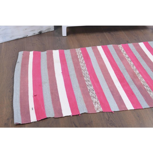Textile Vintage Turkish Hand-Knotted Wool Cotton Pink Kilim Runner Rug For Sale - Image 7 of 10