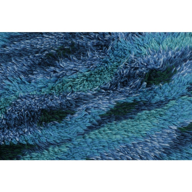 Rug & Kilim Vintage Swedish Rya Runner With Blue and Turquoise Geometric Pattern - Rug & Kilim For Sale - Image 4 of 9