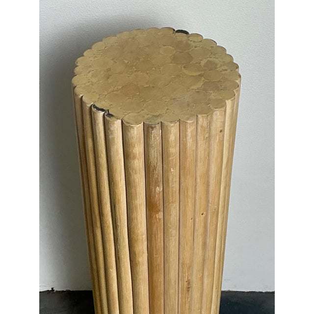 Vintage Ribbed Wood and Rattan Medium Pedestal For Sale - Image 4 of 15