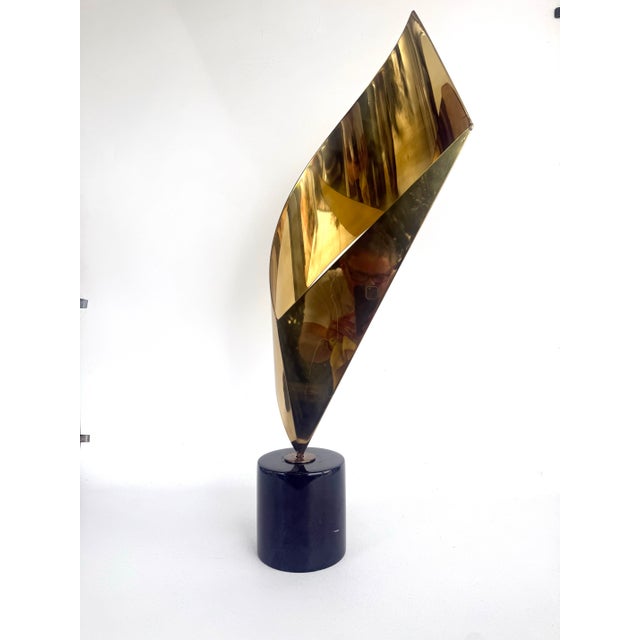 Late 20th Century Vintage 1980's Curtis Jere Brass Ribbon Sculpture on a Marble Base For Sale - Image 5 of 12