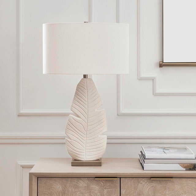 Traditional Palm Leaf White Table Lamp For Sale - Image 3 of 8