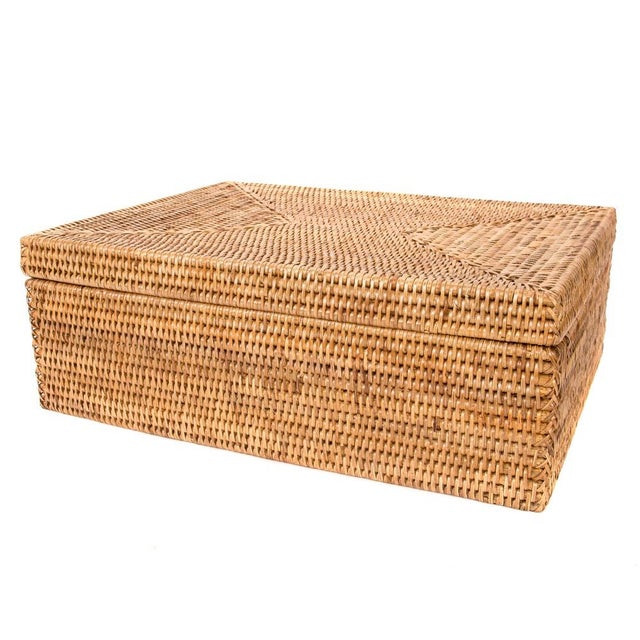 2020s Artifacts Rattan Storage Box with Lid - Flat Legal File Organizer in Honey Brown For Sale - Image 5 of 8