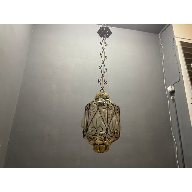 1950s Wrought Iron and Murano Glass Pendant Light, 1950s For Sale - Image 5 of 9