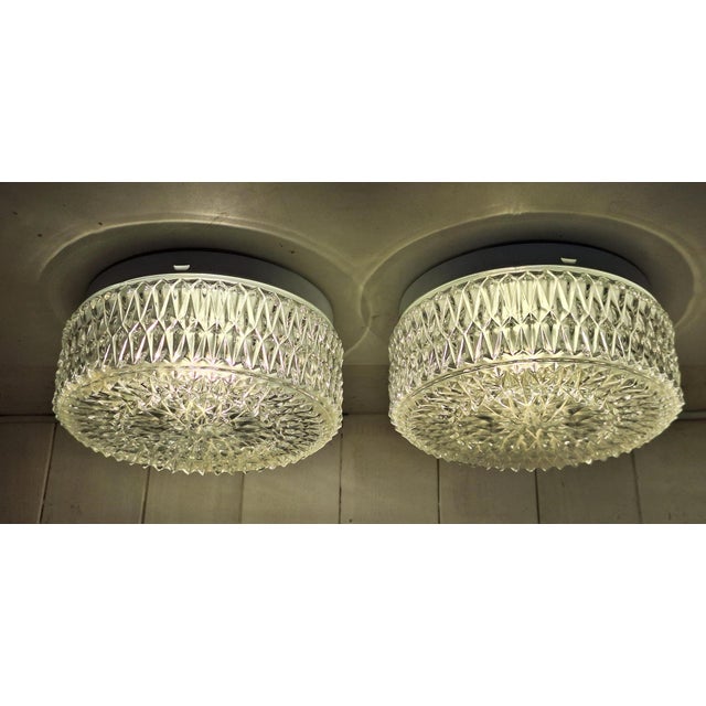 White Vintage Ceiling Lamps in White Metal Mounting and Relief Shade and Clear Crystal Glass by Sonlux, 1990s, Set of 2 For Sale - Image 8 of 8