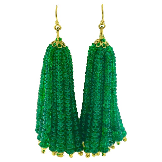 198 Carat Colombian Emerald Beads Hanging Drop Earrings 18 Karat Gold For Sale - Image 15 of 18