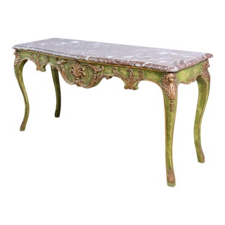French Painted & Parcel Gilt Console Table With Original Marble Top For Sale