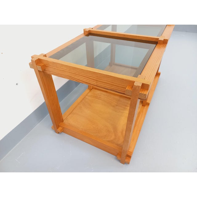 1970s Vintage Rectangular Coffee Table in Pine and Smoked Glass, 1970s For Sale - Image 5 of 16