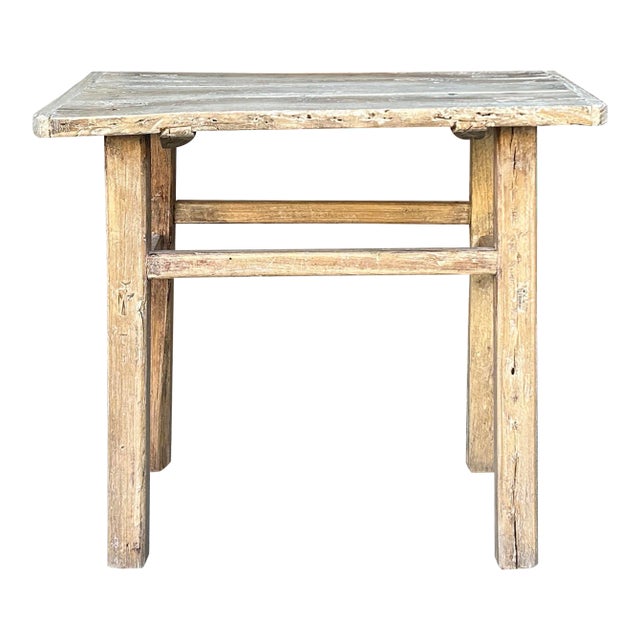 Rustic Raw Bleach White Wash Wood Rectangular Console Side Table For Sale