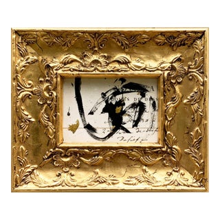 Contemporary Black and White Abstract Ink Painting (2) in Vintage Frame For Sale