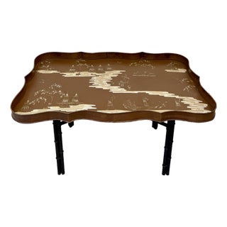 Vintage Italian Chinoiserie Tole Tray Coffee Table With Faux Bamboo Base For Sale