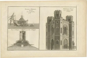 Pl. 12 Illustration of a Chinese Boat, Gothic Tower and Other Building